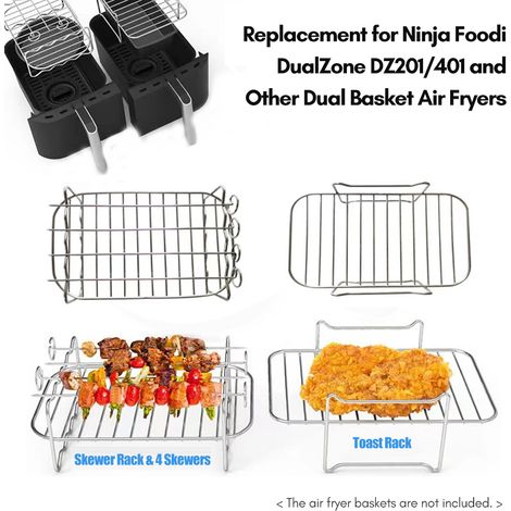 Juego de 6 accesorios para freidoras de aire, que incluye bandeja antiadherente de 20 cm, bandeja para pizza, bandeja para muffins, rejilla para tostar y pinzas de cocina compatible con los modelos DZ (1/4)