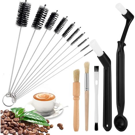Lot de 15 pinceaux à café Barista - Brosse de nettoyage pour moulin à café - Brosse de nettoyage avec manche en bois - Pour machine à expresso (1/5)