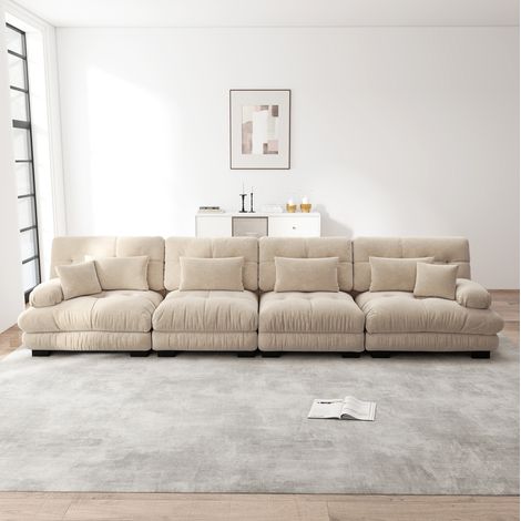 Sofa modular 4-Sitzer aus Chenille in Hellkaffee, mit tiefer Sitzfläche (1/5)