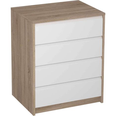 Cajonera de Melamina Roble Claro Blanco con 4 Cajones Bisel Ref.763-RB
