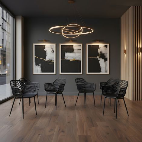 H.J Wedoo Chaises Salle Manger Lot de 6, Chaise de Salon Scandinave avec Accoudoir Structure Stable avec Pieds en Métal, Chaise 120kg, Noir (1/5)