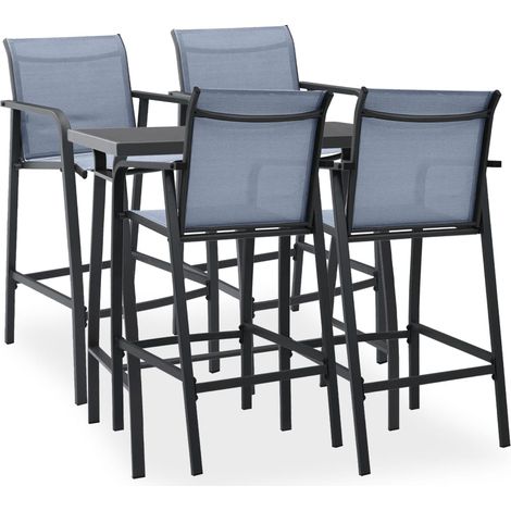 5 pcs Ensemble Table de bar + 4 Chaises de bar de jardin - Table Haute avec 4 Tabourets Noir et gris BV970332 - BonneVie (1/4)