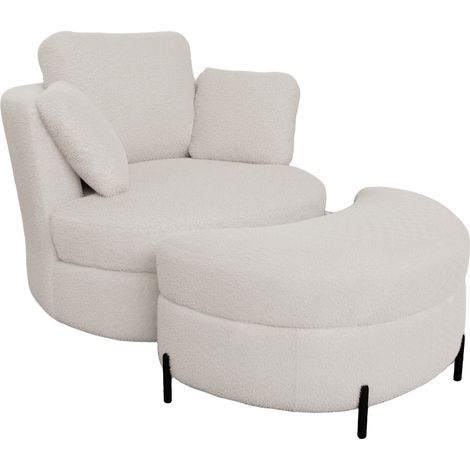 Fauteuil XXL moderne avec repose-pieds de rangement en Sherpa ivoire, coussins séparés, assise élastique – fauteuil confortable pour salon et chambre (1/5)