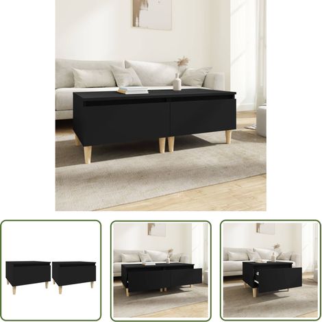 The Living Store Tables d'appoint 2 pcs Noir 50x46x35 cm Bois d'ingénierie - Table D'appoint - Meuble Design - Table Basse Scandinave - Table Noire - Mobilier Intérieur (1/5)