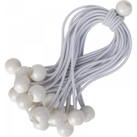 Cordons Élastiques avec Boules - Lot de 25 x 15 cm Tendeurs Universels avec Attaches - Sangle Elastique Résistant Parfaite pour le Camping, les Bagages & Bâches - Blanc (1/5)