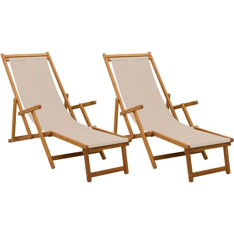 Lot de 2 Chaises Longues Pliantes en Bois d'Eucalyptus Massif, Réglables sur 3 Positions (1/5)