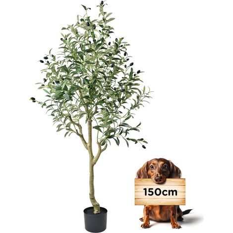 Olivier artificiel - 150 cm - Plantes artificielles luxuriantes - Décoration pour salon, chambre à coucher, bureau (1/5)