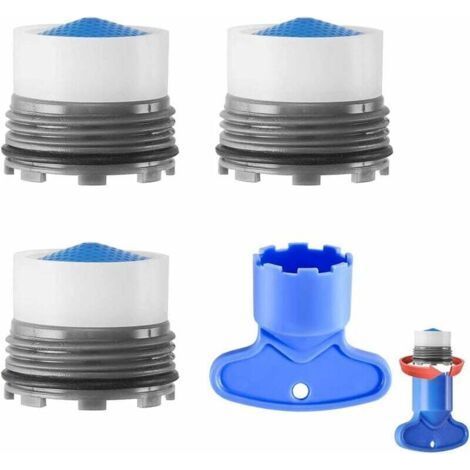 Mousseur Robinet M18,5,3 pcs Insert Embout Robinet Cuisine de Filetage Externe, Economiseur d'eau pour Robinet avec 1 Clé Robinet, bleu (1/3)