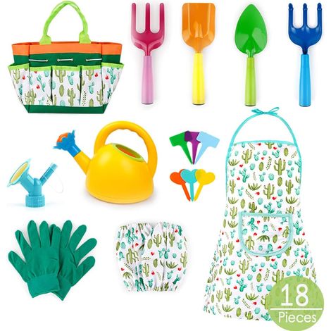 Garden Tools for Kids Garden Tools for Kids 16 Piece Garden Toy Set for Kids Boys Girls with Kids Gardening Gloves, Watering Can, Apron, Shovel, Rake, Garden Bag(gloves not included)