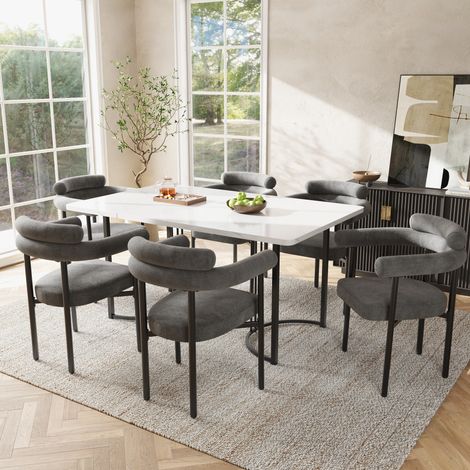 Silla de comedor 70x62x85 cm de tejido gris oscuro, moderna para salón, lote de 6 FloraGrace (1/5)