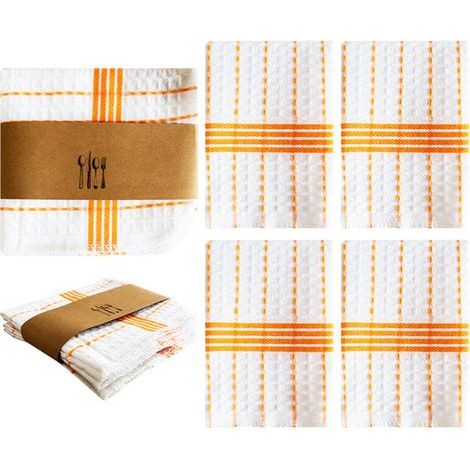 Lot de 4 torchons de cuisine colorés en coton absorbant-Orange (1/5)