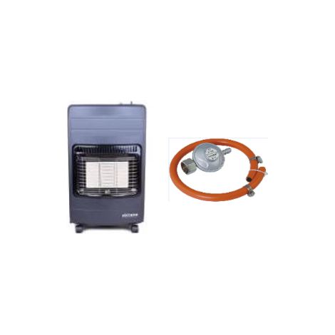 Riscaldatore a gas con bombole, riscaldatore ECO da 4,2 kW, superficie riscaldabile 60 m2, riduttore e tubo flessibile.