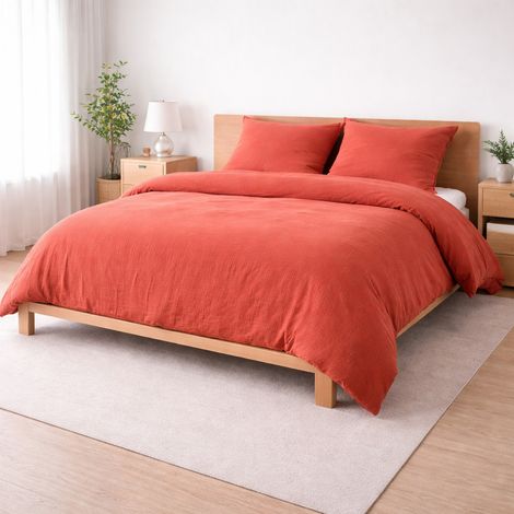 Parure de lit 240 x 220 cm Sienna Terracotta + 2 taies 63x63 cm – Double face gaze de coton & coton 57 fils (1/4)