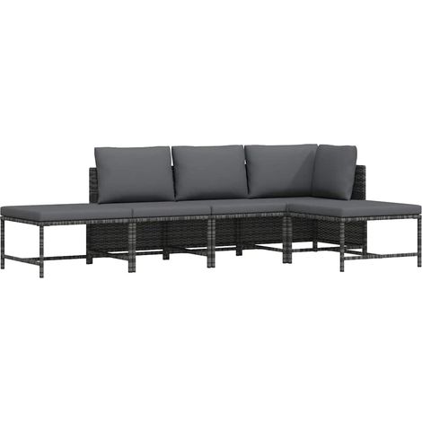5-tlg. Garten-Sofagarnitur mit Auflagen Grau Poly Rattan