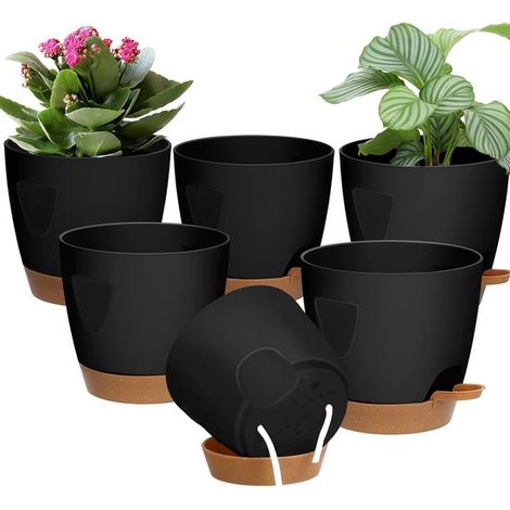 Blumentopf-Set 5 Blumentöpfe Kunststoff-Blumentöpfe Selbstbewässernd Mit Abfluss und Untersetzer Für drinnen und draußen Für Zimmerpflanzen 13 18 (1/5)