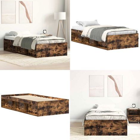 Cadre de lit sans matelas chêne fumé 90x190 cm - Cadre De Lit - Lit Double - Lit Design - Lit Moderne - Meuble Chambre - Home & Living (1/5)