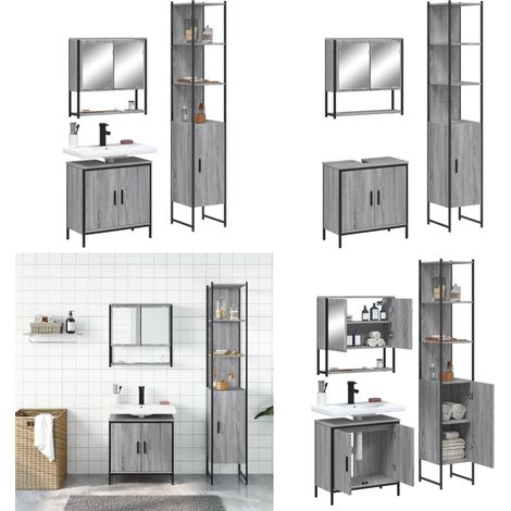 Ensemble de meubles de salle de bain 3 pcs Sonoma gris - Armoire de salle de bain - Armoire à miroir (1/5)