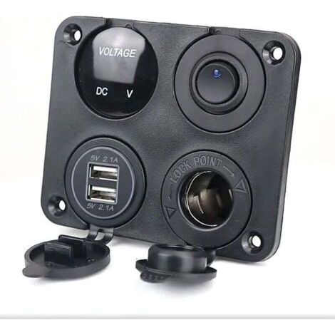 Pair Panneau de Commutation de Chargeur de Voiture 4 en 1, Fonction Dual USB Charger + Voltmètre à LED + Interrupteur à Bascule ON/OFF + Prise de Cigarette pour Bateau de Marine (1/4)