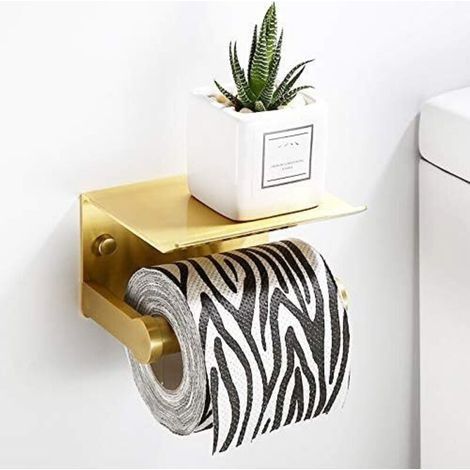 Support mural pour rouleaux de papier toilette avec étagère, (couleur or) (1/4)