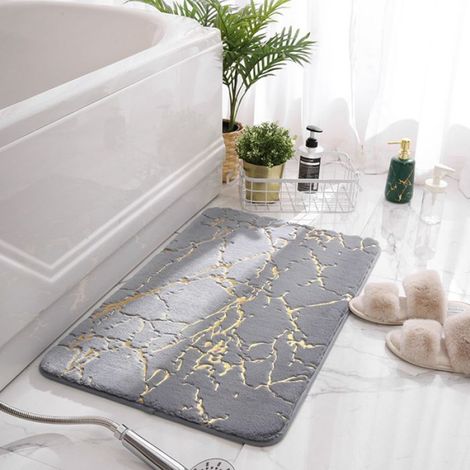Tapis De Salle De Bain - Flanelle - Absorbant - Antidérapant - Pour Toilette Chambre Salon - Gris - 50 X 80 Cm