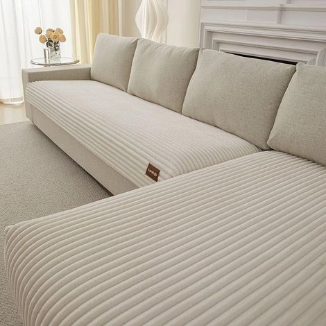 Housse de canapé 2 pièces, protection antidérapante pour canapé 4 à 5 places, décoration intérieure classique, blanc crème, dimensions 90x160cm + 90x180cm (1/5)