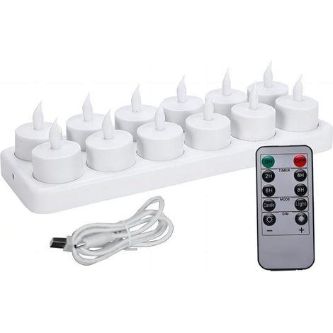 Bougies chauffe plat LED rechargeables, lot de 12 bougies électriques à piles avec base de chargement pour décoration de Noël, Halloween et mariages (1/5)