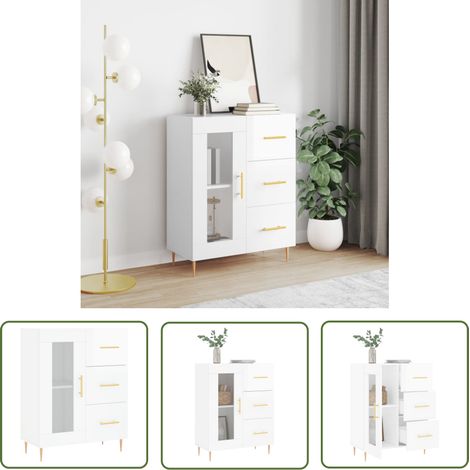 The Living Store Sideboard Hochglanz-Weiß 69,5x34x90 cm Holzwerkstoff - Schreibtisch - Wohnzimmermöbel - Sideboard - Regal - Holz Sideboard (1/5)