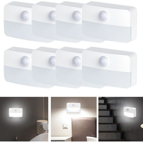 8 lampes de nuit avec détecteur de mouvement, blanc chaud, éclairage de placard à piles, éclairage de couloir (1/5)