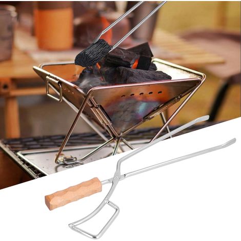 Pinces à feu d'extérieur pour barbecues en acier inoxydable, brûleurs à charbon, pinces à charbon allongées et pinces à feu en forme de bec de canard. (1/5)