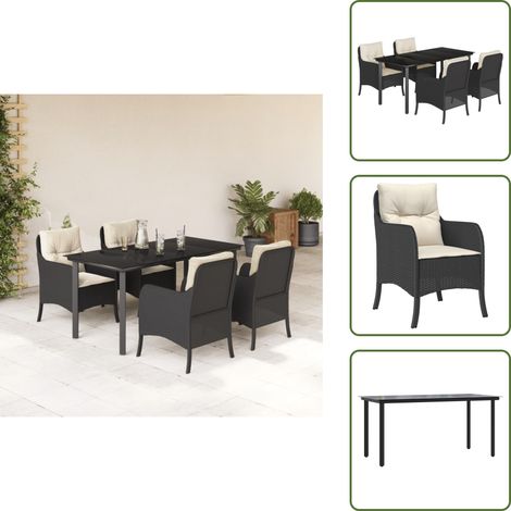 Sitzkissen - vidaXL 5-tlg. Garten-Essgruppe mit Kissen Schwarz Poly Rattan - Rückenkissen (1/5)