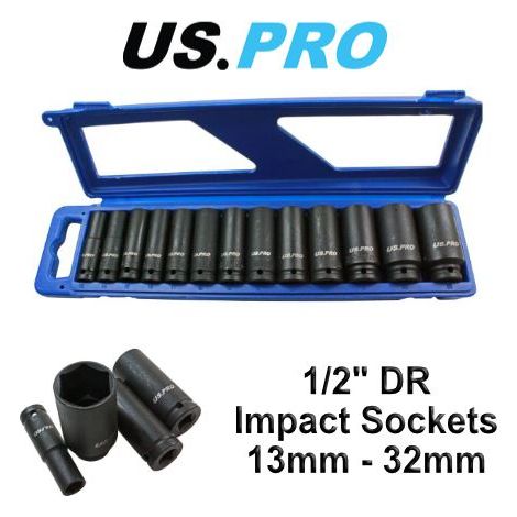US PRO Deep Impact Sockets 13pc 1/2"" 6pt Metric 13mm - 32mm Long Reach 1397 (1/4)