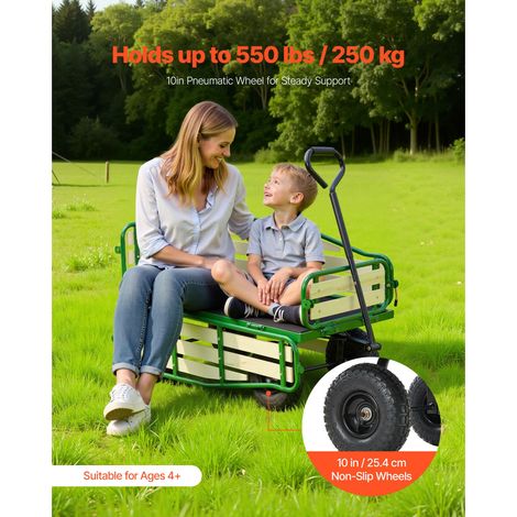 Charette à main enfant 101cm avec panneaux bois et poignée, charge 150kg, chariots utilitaire tout terrain jardin plage, cadeau anniversaire vert (1/5)