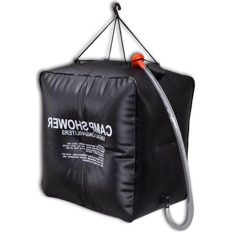 Douche solaire de camping 40 L, douche extérieure portable avec pommeau et tuyau, eau chaude à l'énergie solaire, pliable, en PVC noir, 10 gallons (1/5)