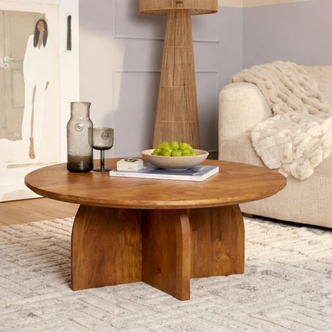 Table basse vintage en bois Ø70 cm CALDERA (1/4)
