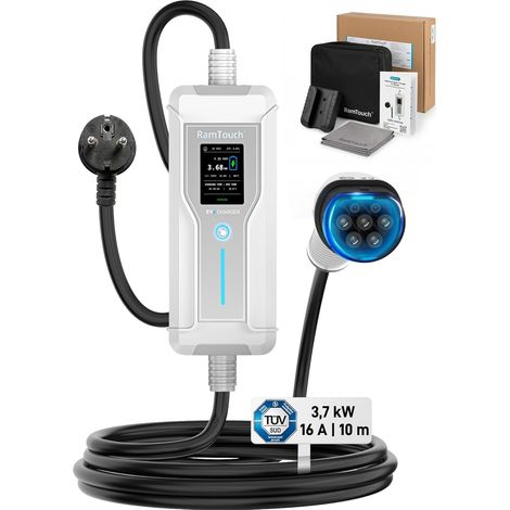 Chargeur VE (3,7 KW, 16 A, 10 m, Fiche Schuko 16A vers Type 2) (1/5)