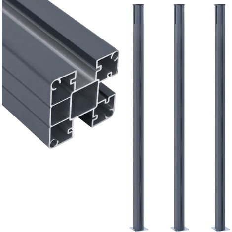 Postes de valla 3 unidades aluminio gris oscuro 185 cm