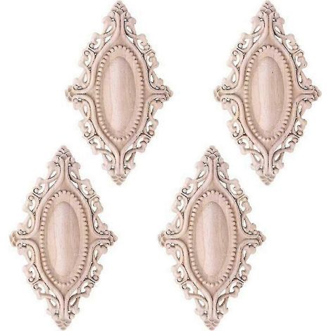 4 appliques ovales en bois sculpté, motif floral, cadre non peint (1/5)
