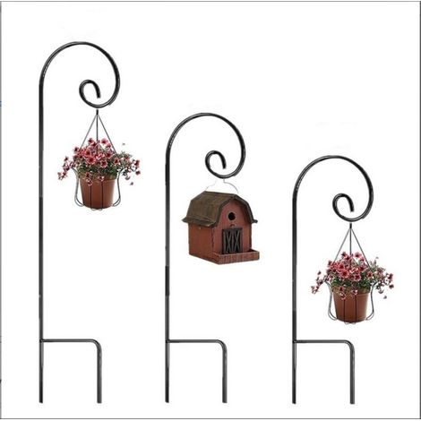 Lot de 4 crochets de berger, réglables, métal massif, hauteur ajustable, pour paniers suspendus et jardin (1/5)