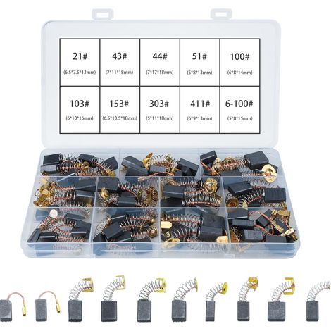 Kohlebürsten – 60er-Pack – Graphit und Kupfer – 10 Universalgrößen – Für Elektromotoren – Verschiedene Abmessungen (1/5)