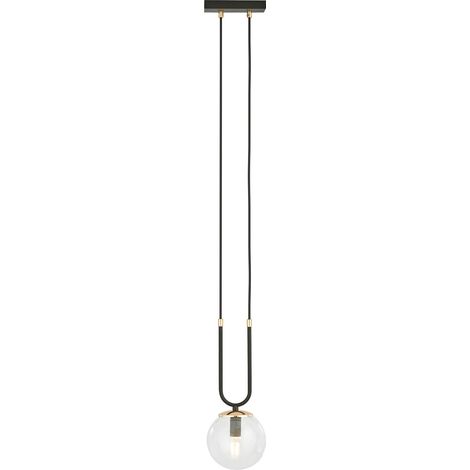 Sospensione Contemporanea 1 Luce Glam Acciaio Nero Oro E Sfera Vetro Trasparente (1/5)