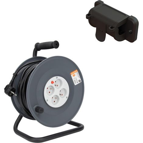 Enrouleur H05VV-F 4 prises 40m 3G1,5 + coupe-circuit + support - Zenitech (1/5)