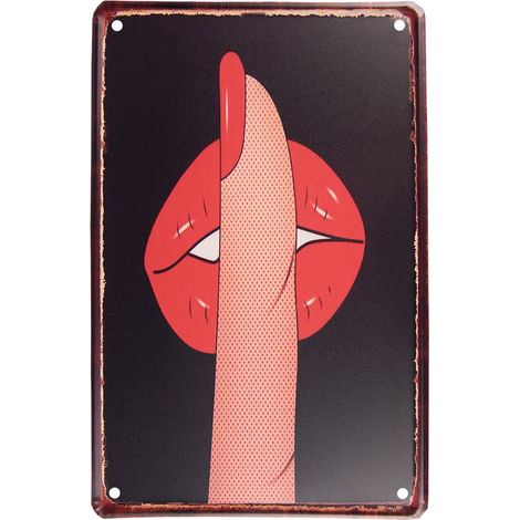 Plaque Métallique Décorative Vintage Rétro Doigt devant la Bouche Rouge et Noir 20x30 cm - PANGIVO