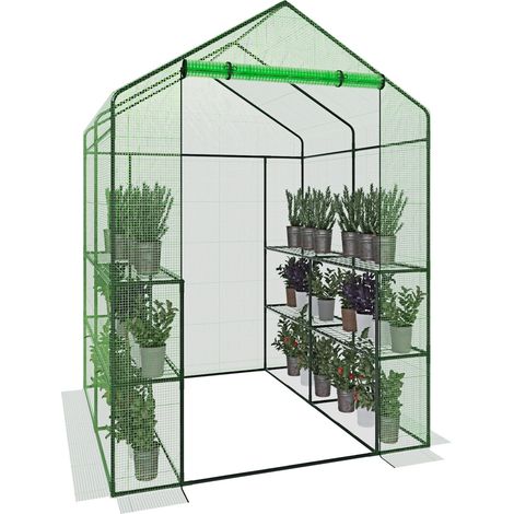 Serra Da Giardino Con 8 Scaffali Ripiani Per Piante Orto Telaio In Acciaio Verniciato Telo In PE Verde Porta Avvolgibile Apertura A Cerniera Protezione Piante Giardinaggio Design 143 x 138 x 190 Cm (1/5)