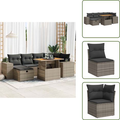 Cuscini per schienale - vidaXL Set Divano da Giardino 8pz con Cuscini Grigio Polyrattan Acacia - Rattan PE