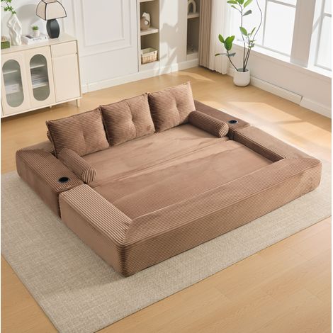 Divano letto 3 posti in corduroy marrone, 232 x 98 x 80 cm, 320 kg, DESVIAE (1/5)