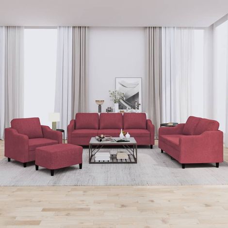 4-tlg. Sofagarnitur mit Kissen Weinrot Stoff (1/5)