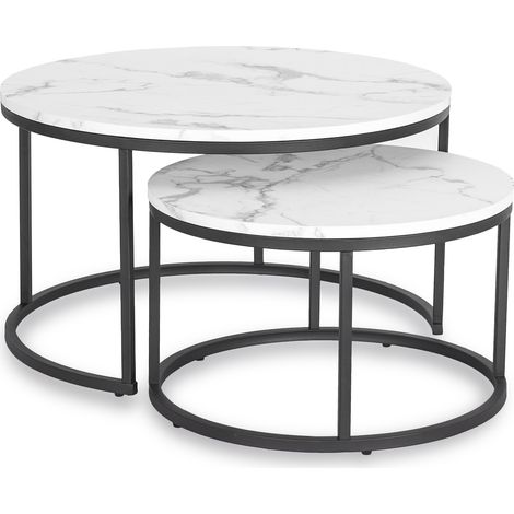 Dafne MAX Couchtisch-Set 60 cm/80 cm Weißer Marmor Moderner Glamour (1/5)