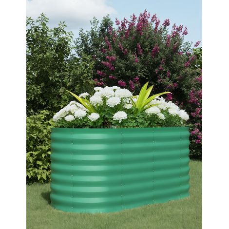 Lot de 2 jardinières surélevées ovales en acier galvanisé – Résistantes à la rouille, montage sans outils, fond ouvert, idéales pour légumes, herbes, fleurs – Vert émeraude, 120x60x60cm (1/5)