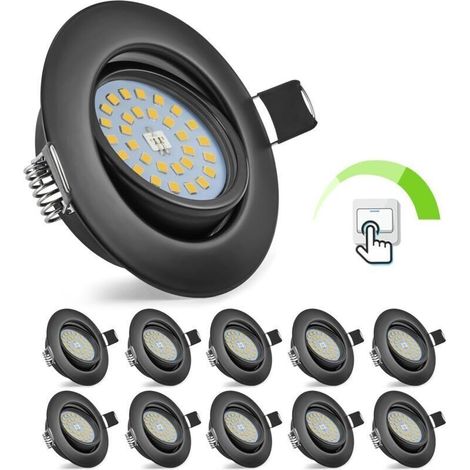 LED Encastrable Dimmable Noir, 10x 5.5W Spot Encastré Orientable 60°, Éclairage Encastré 220V 4000K Blanc Neutre 600LM, Spot de Plafond Extra Plat 30mm Pour Cuisine Chambre, Trou 68-80mm (1/5)