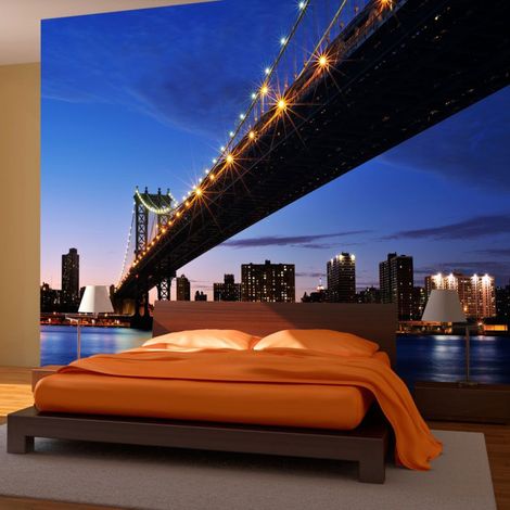 Papier Peint "Manhattan Bridge Illuminé la Nuit" 309 x 400 cm (1/2)